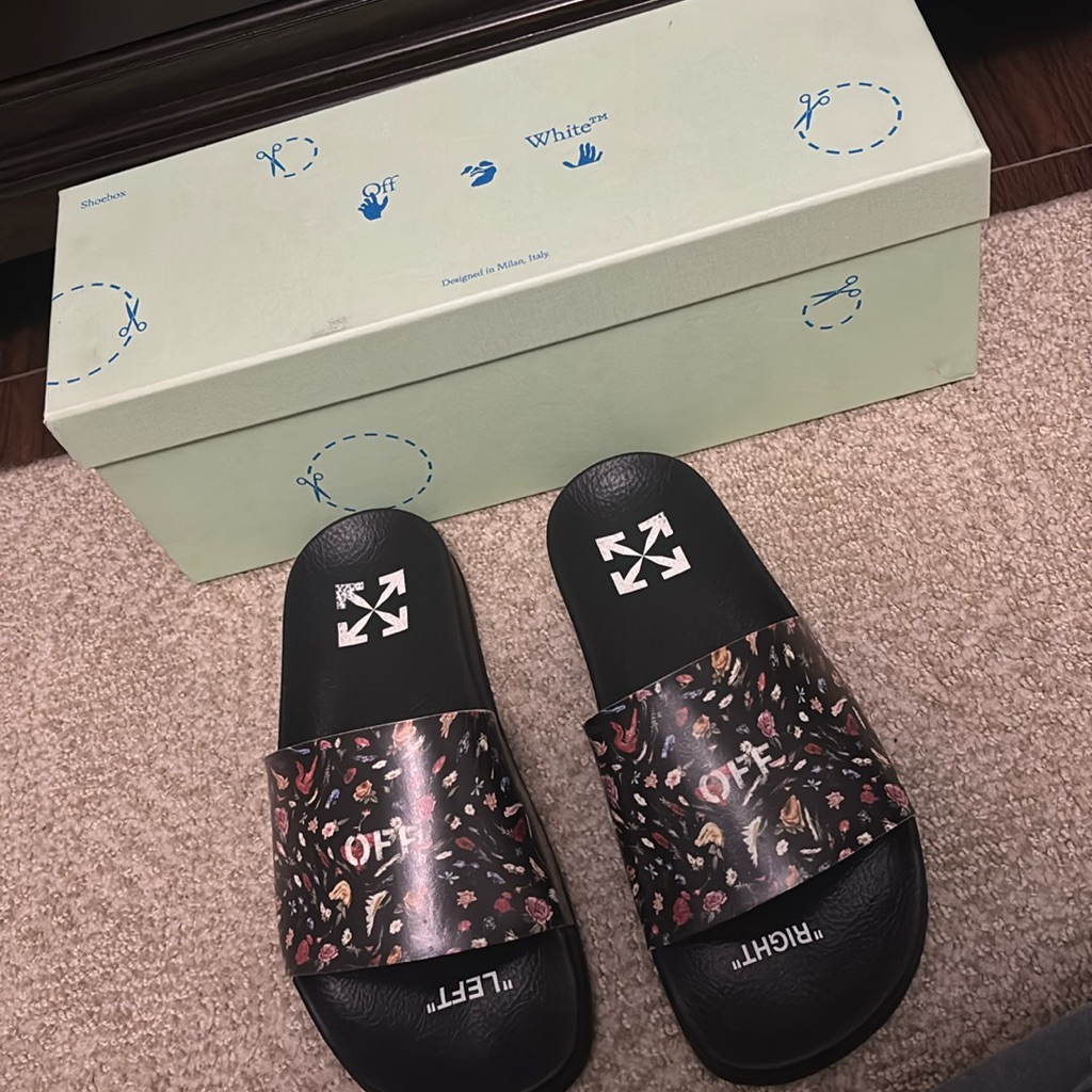 Off White Floral Pool Slides